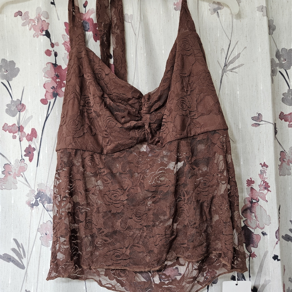Brown Lace Halter Top